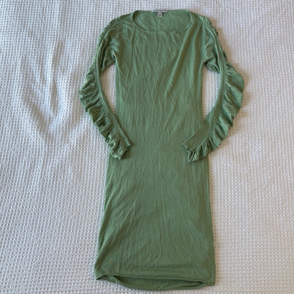 Autumn Cashmere Sage Green Silk Bamboo Ruched Midi Sweater Dress Small